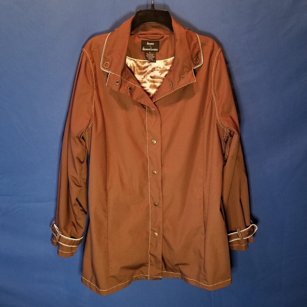 Dennis Basso Water Resistant Jacket Printed Lining Snap Button Front Closure